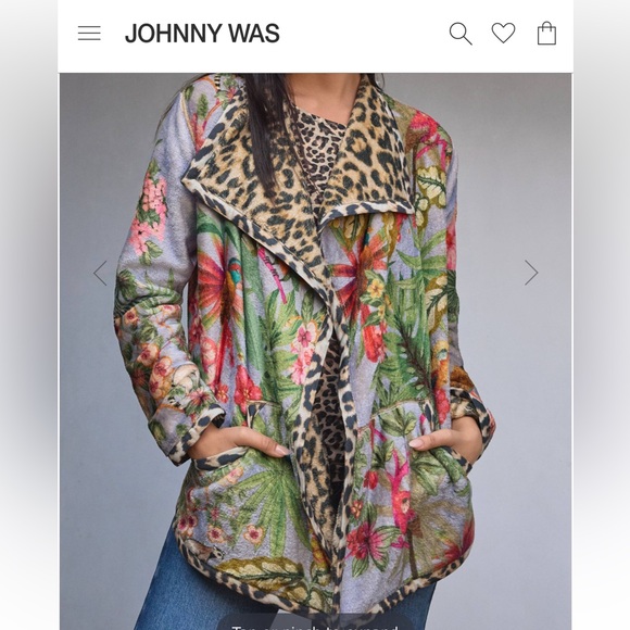 NWT Johnny Was reversible Sherpa leopard print and floral jacket. VERY ROOMY. - Picture 5 of 8